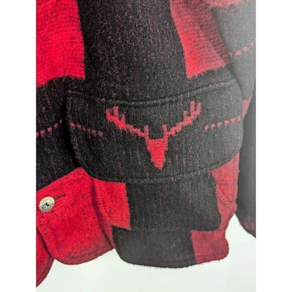Mens Vtg Orvis Mackinaw Wool Coat Jacket Red Black Buffalo Plaid Southwest Small - Picture 6 of 13